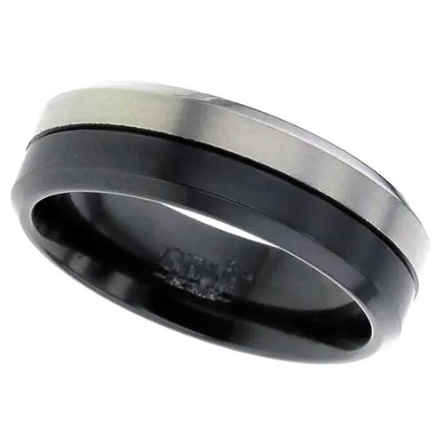 Zirconium Ring - Natural/black with chamfered edges.